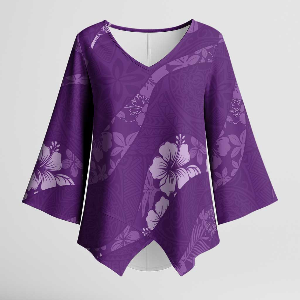 Aloha Hawaii Floral Tapa Kimono Sleeve Blouse Patchwork Violet - Polynesian Pride