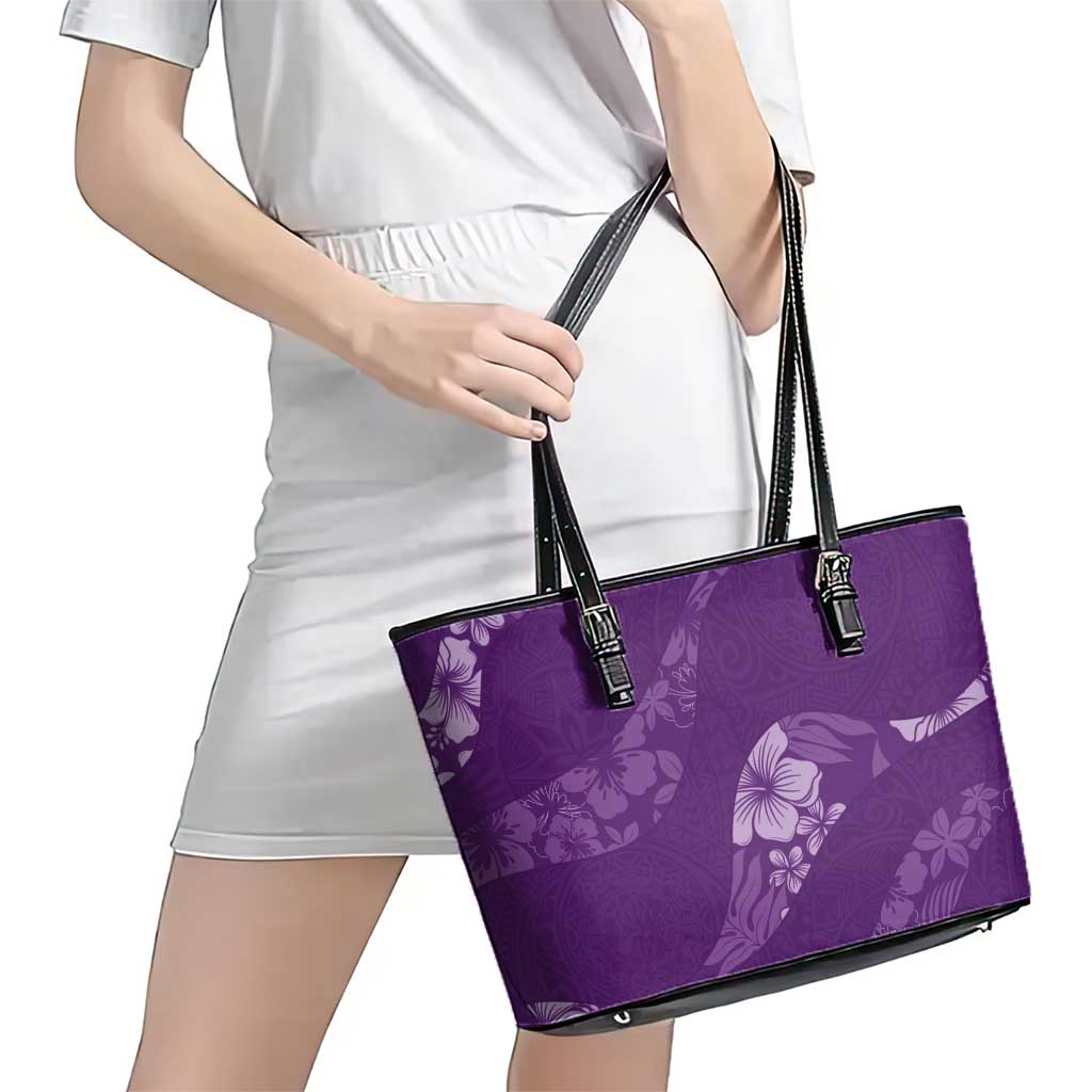 Aloha Hawaii Floral Tapa Leather Tote Bag Patchwork Violet - Polynesian Pride