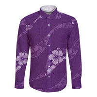 Aloha Hawaii Floral Tapa Long Sleeve Button Shirt Patchwork Violet - Polynesian Pride