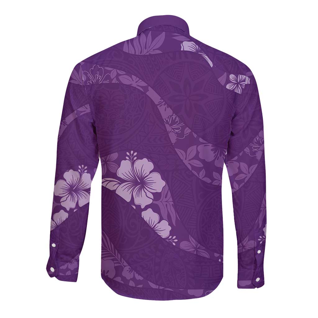 Aloha Hawaii Floral Tapa Long Sleeve Button Shirt Patchwork Violet - Polynesian Pride