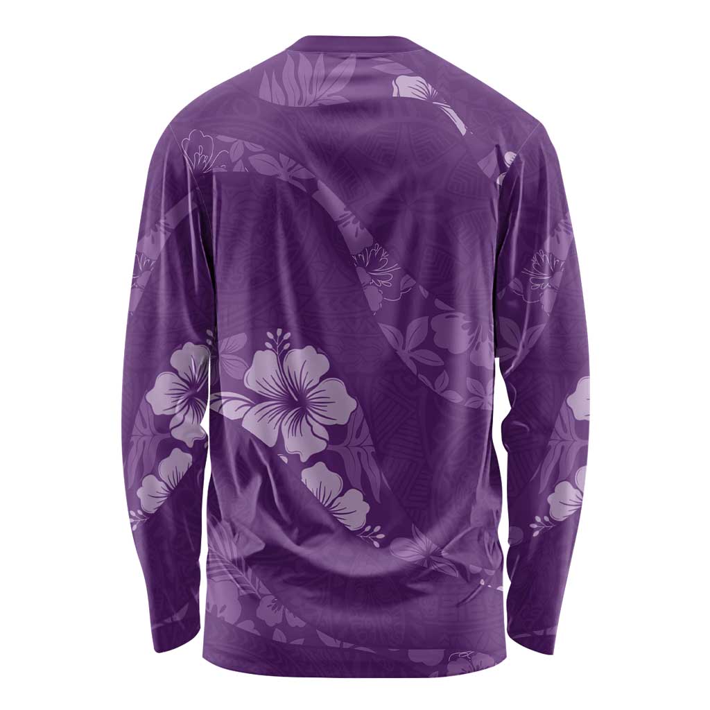 Aloha Hawaii Floral Tapa Long Sleeve Shirt Patchwork Violet - Polynesian Pride
