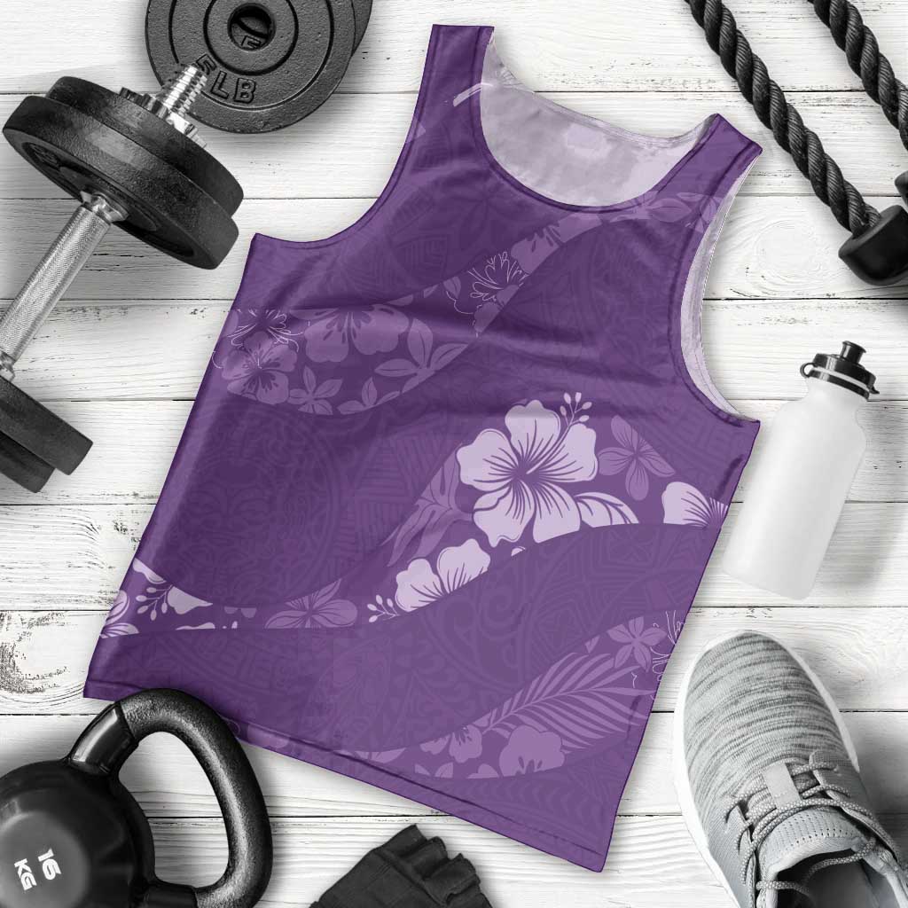 Aloha Hawaii Floral Tapa Men Tank Top Patchwork Violet - Polynesian Pride