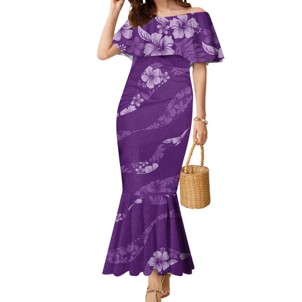 Aloha Hawaii Floral Tapa Mermaid Dress Patchwork Violet - Polynesian Pride