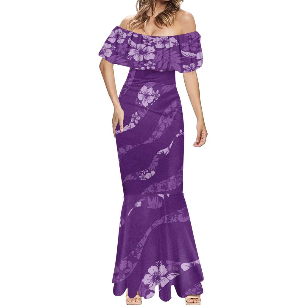 Aloha Hawaii Floral Tapa Mermaid Dress Patchwork Violet - Polynesian Pride