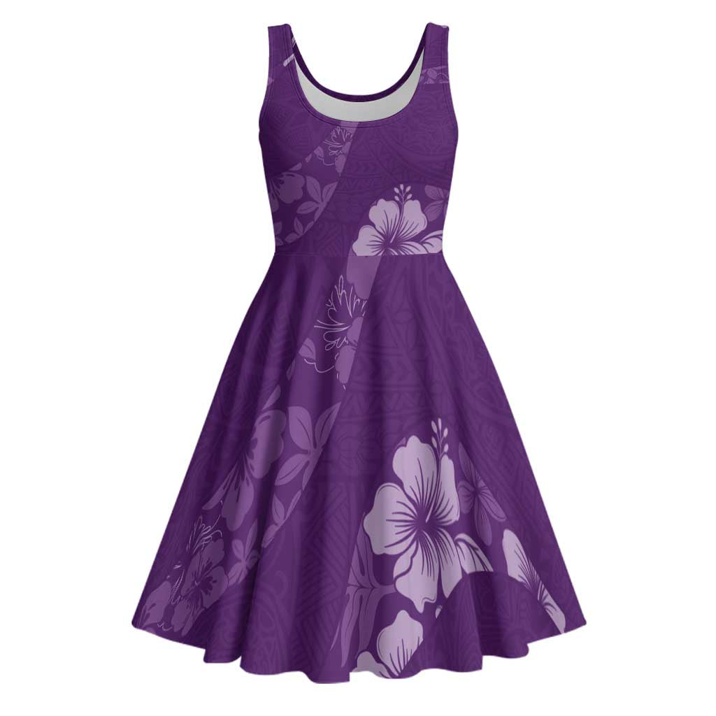 Aloha Hawaii Floral Tapa Midi Dress Patchwork Violet - Polynesian Pride
