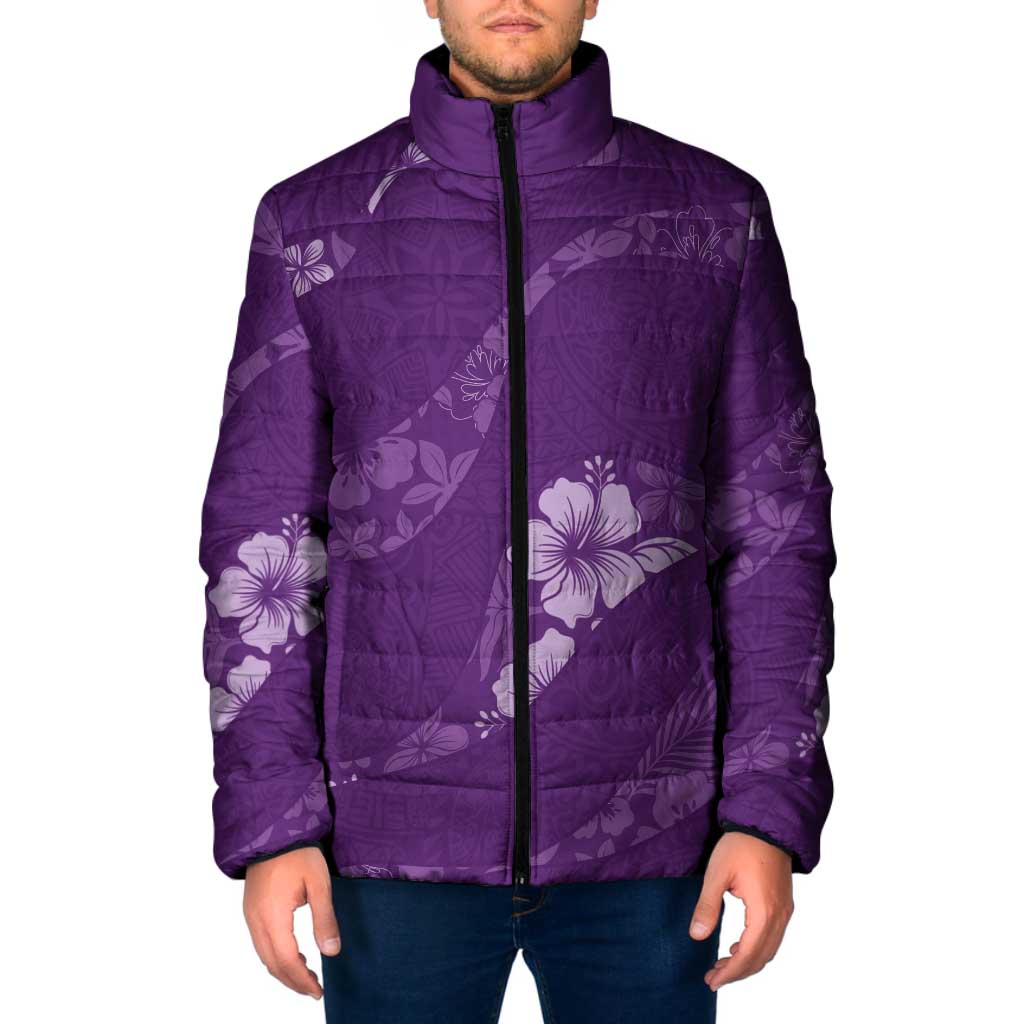 Aloha Hawaii Floral Tapa Padded Jacket Patchwork Violet - Polynesian Pride