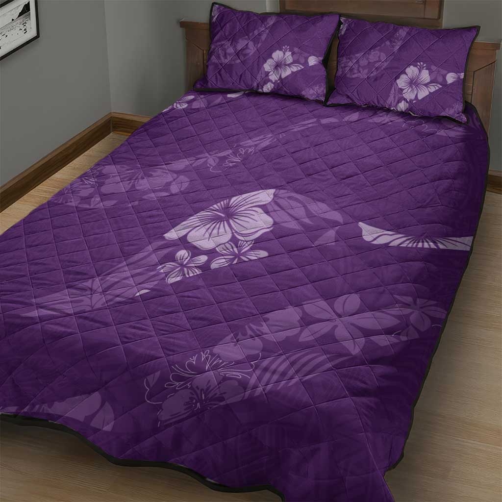 Aloha Hawaii Floral Tapa Quilt Bed Set Patchwork Violet - Polynesian Pride