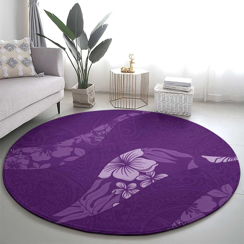 Aloha Hawaii Floral Tapa Round Carpet Patchwork Violet - Polynesian Pride