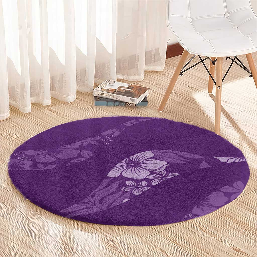 Aloha Hawaii Floral Tapa Round Carpet Patchwork Violet - Polynesian Pride