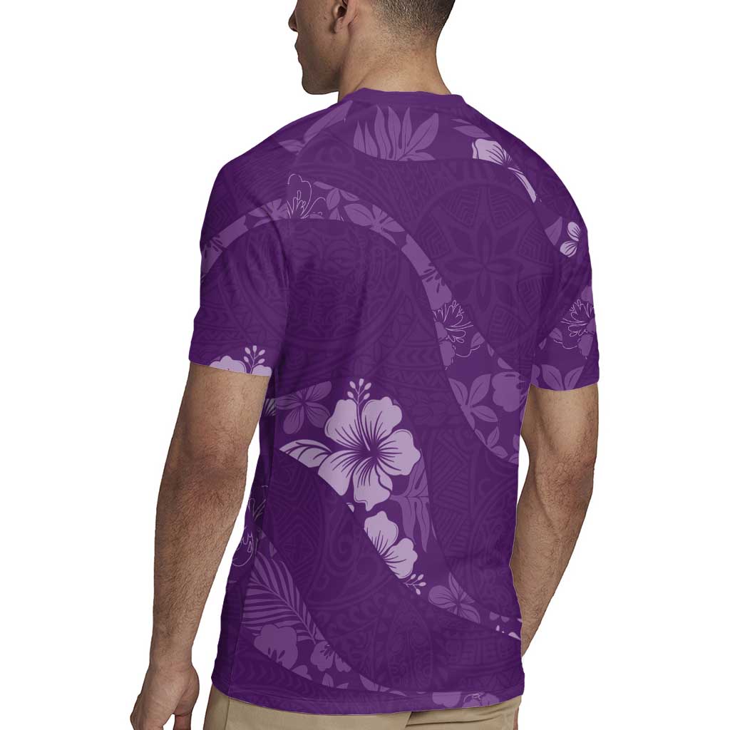 Aloha Hawaii Floral Tapa Rugby Jersey Patchwork Violet - Polynesian Pride