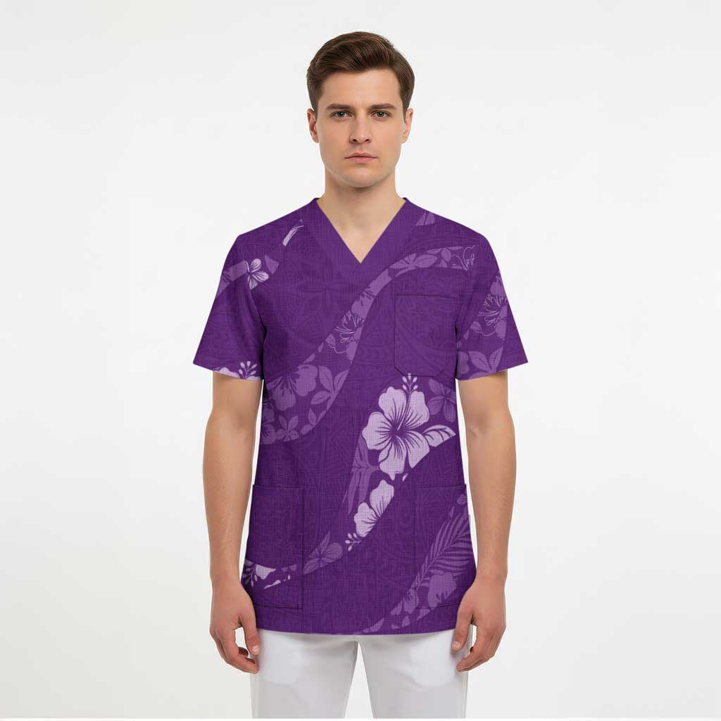 Aloha Hawaii Floral Tapa Scrub Top Patchwork Violet - Polynesian Pride