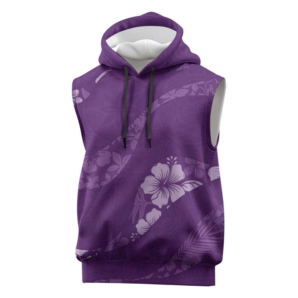 Aloha Hawaii Floral Tapa Sleeveless Hoodie Patchwork Violet - Polynesian Pride