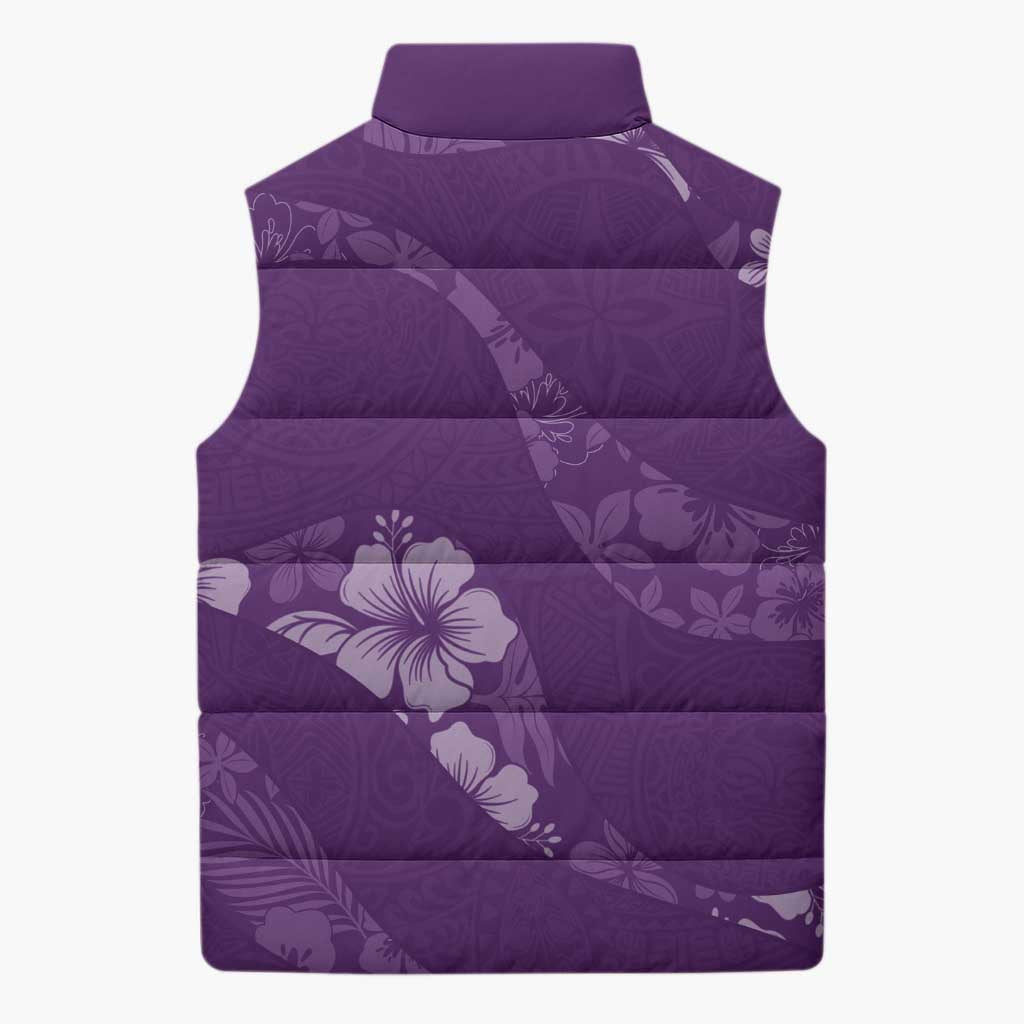 Aloha Hawaii Floral Tapa Sleeveless Puffer Jacket Patchwork Violet - Polynesian Pride