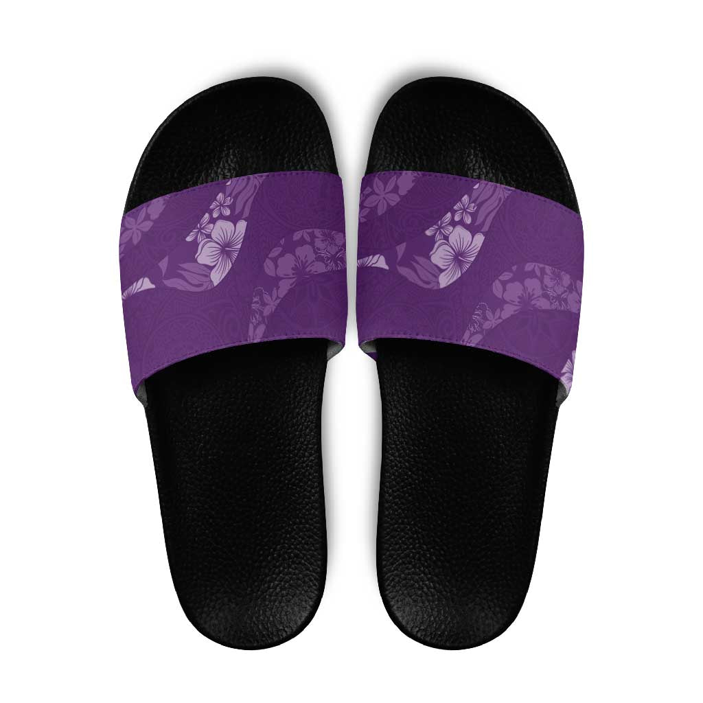 Aloha Hawaii Floral Tapa Slide Sandals Patchwork Violet LT7 Violet - Polynesian Pride