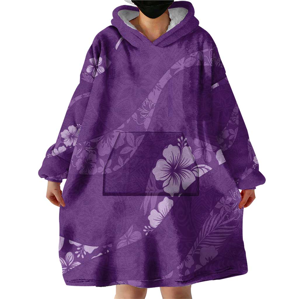 Aloha Hawaii Floral Tapa Wearable Blanket Hoodie Patchwork Violet - Polynesian Pride
