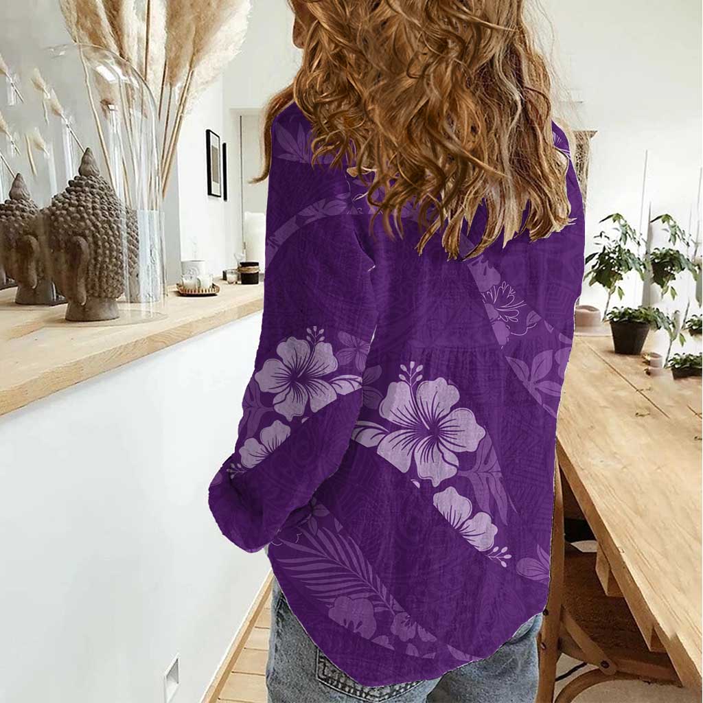 Aloha Hawaii Floral Tapa Women Casual Shirt Patchwork Violet - Polynesian Pride