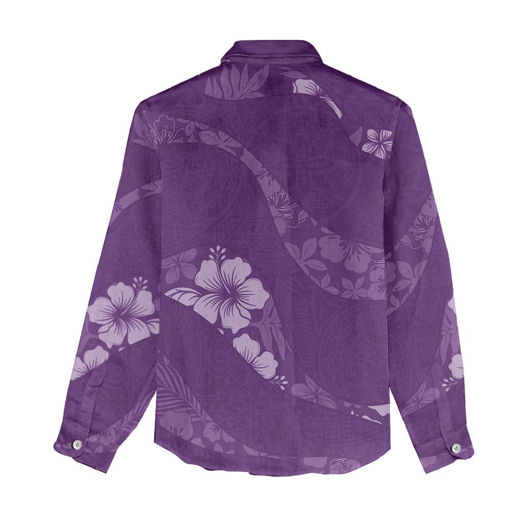 Aloha Hawaii Floral Tapa Women Casual Shirt Patchwork Violet - Polynesian Pride