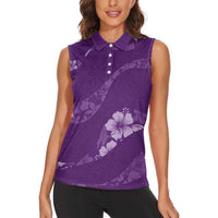 Aloha Hawaii Floral Tapa Women Sleeveless Polo Shirt Patchwork Violet - Polynesian Pride
