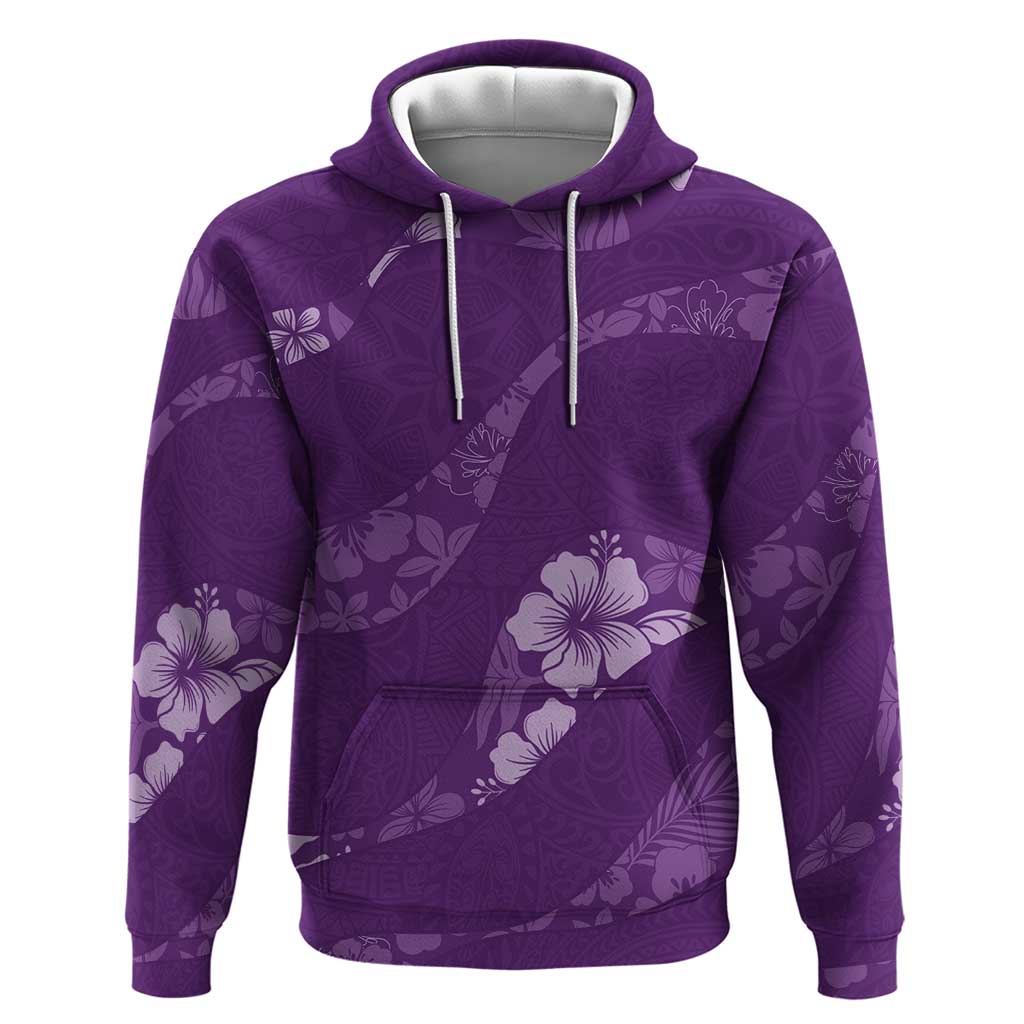 Aloha Hawaii Floral Tapa Zip Hoodie Patchwork Violet - Polynesian Pride