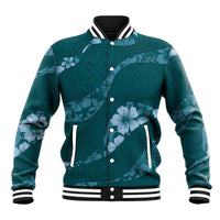 Aloha Hawaii Floral Tapa Baseball Jacket Patchwork Teal - Polynesian Pride