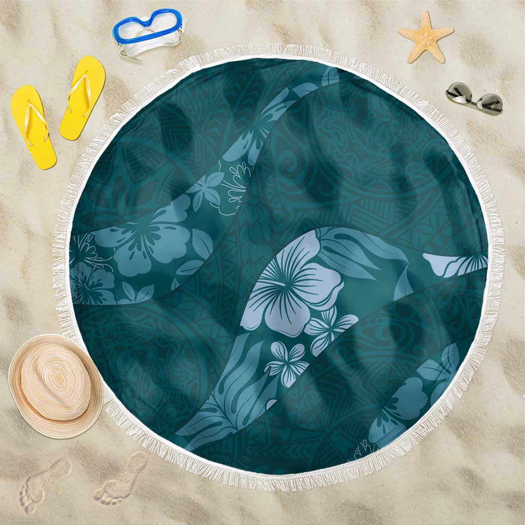 Aloha Hawaii Floral Tapa Beach Blanket Patchwork Teal - Polynesian Pride