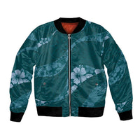 Aloha Hawaii Floral Tapa Bomber Jacket Patchwork Teal LT7 Unisex Teal - Polynesian Pride