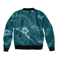 Aloha Hawaii Floral Tapa Bomber Jacket Patchwork Teal LT7 - Polynesian Pride