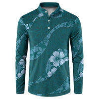 Aloha Hawaii Floral Tapa Button Sweatshirt Patchwork Teal - Polynesian Pride