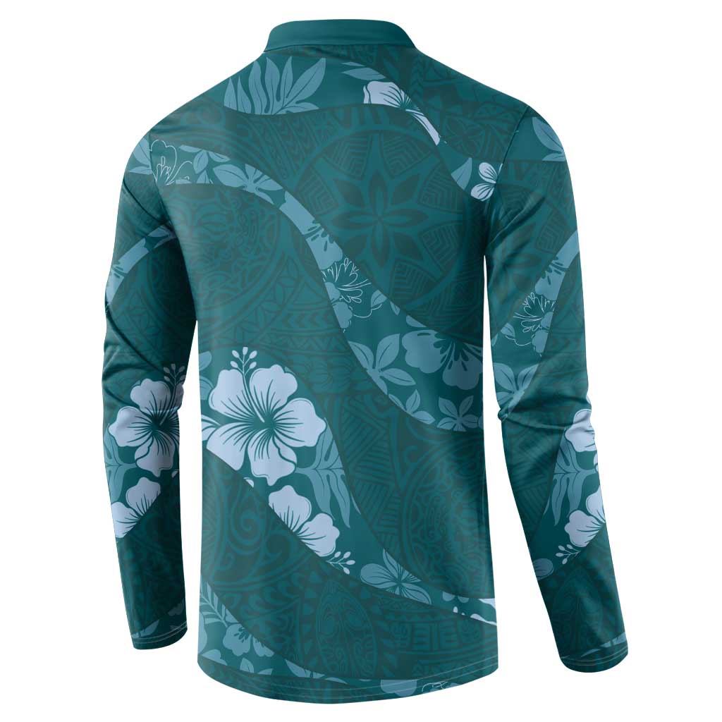 Aloha Hawaii Floral Tapa Button Sweatshirt Patchwork Teal - Polynesian Pride