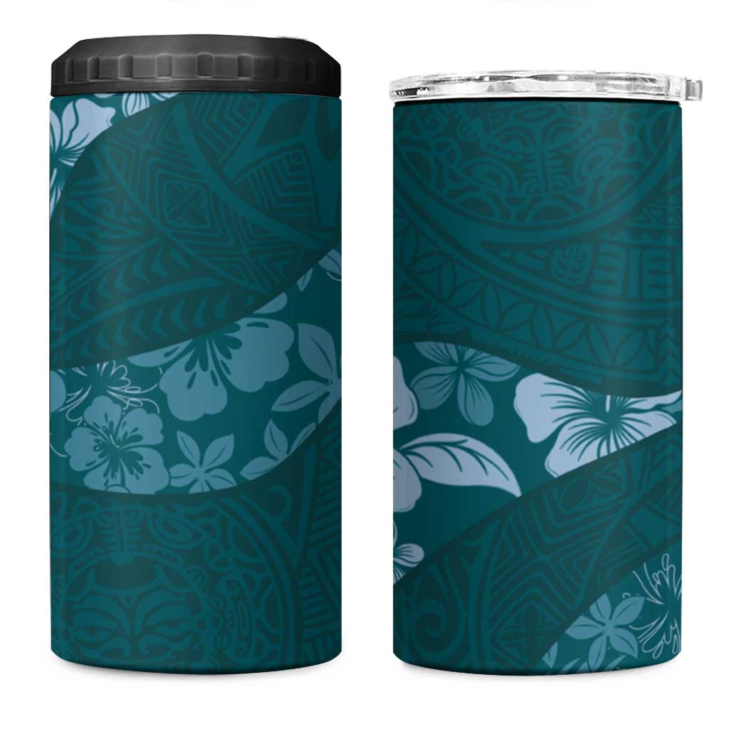 Aloha Hawaii Floral Tapa 4 in 1 Can Cooler Tumbler Patchwork Teal - Polynesian Pride