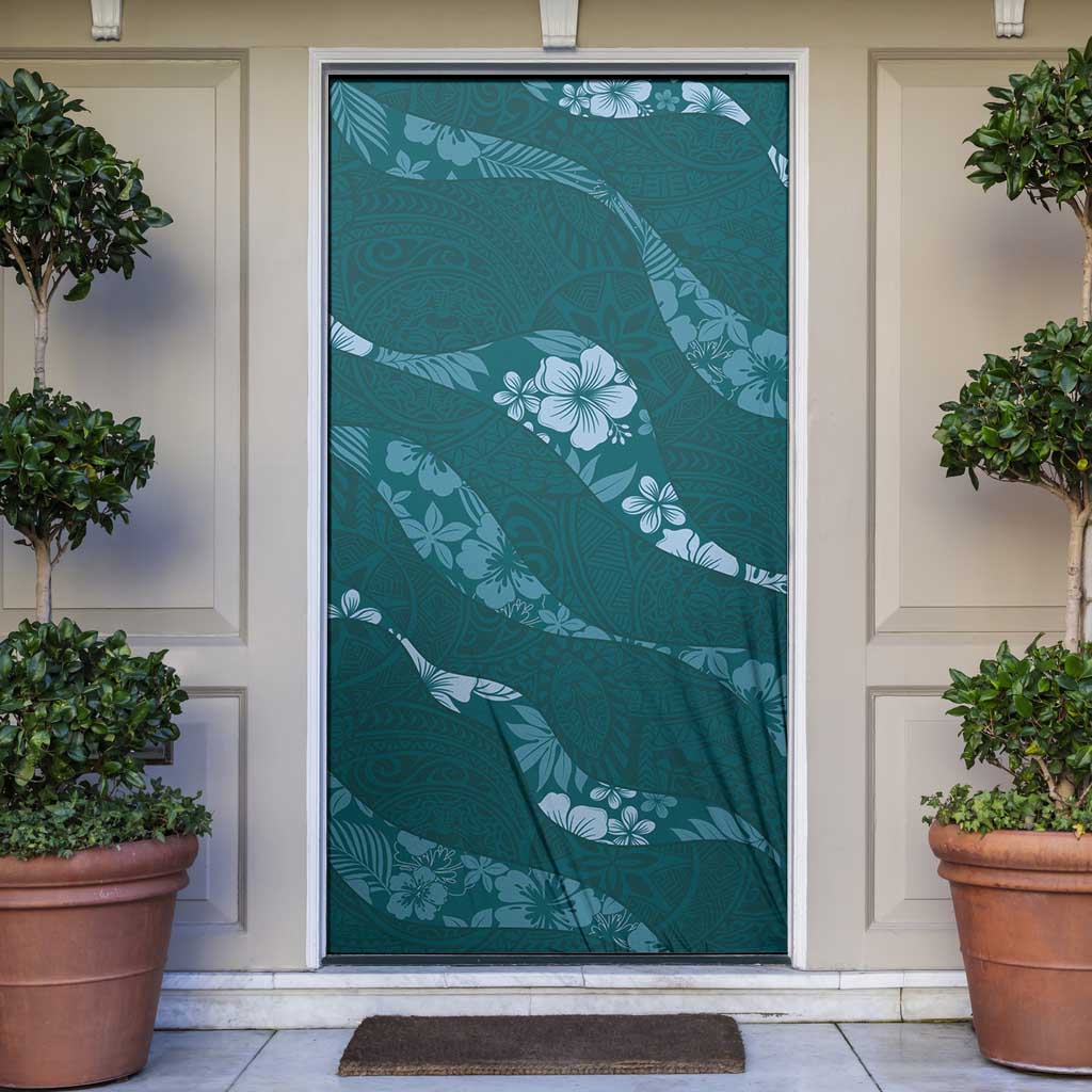 Aloha Hawaii Floral Tapa Door Cover Patchwork Teal - Polynesian Pride