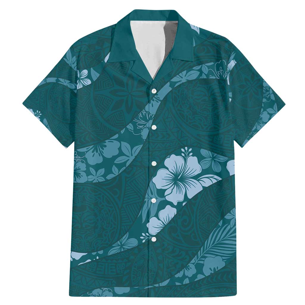 Aloha Hawaii Floral Tapa Family Matching Mermaid Dress and Hawaiian Shirt Patchwork Teal - Polynesian Pride