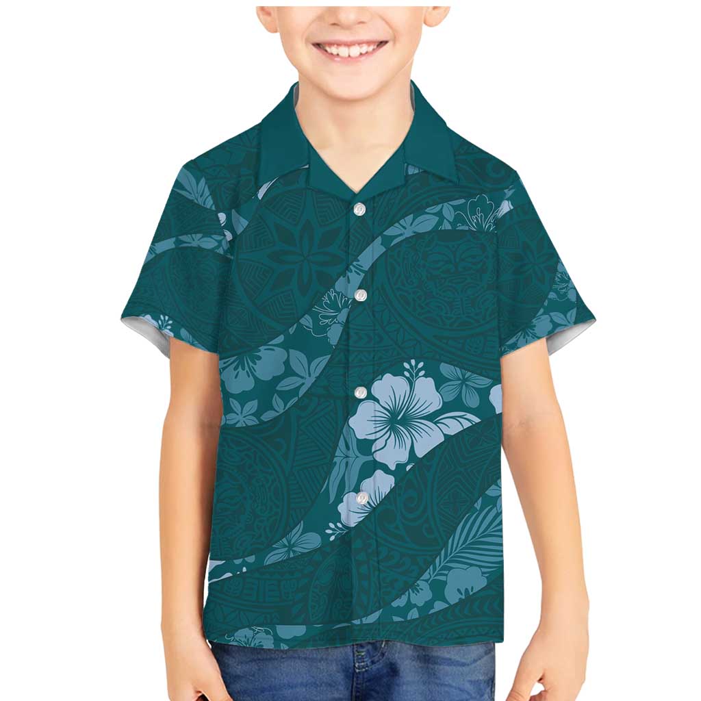 Aloha Hawaii Floral Tapa Family Matching Mermaid Dress and Hawaiian Shirt Patchwork Teal - Polynesian Pride