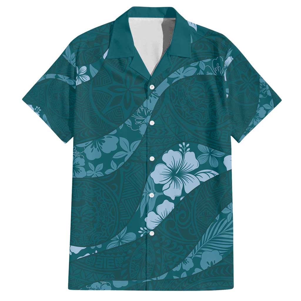 Aloha Hawaii Floral Tapa Family Matching Summer Maxi Dress and Hawaiian Shirt Patchwork Teal - Polynesian Pride