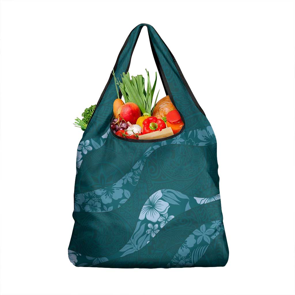 Aloha Hawaii Floral Tapa Grocery Bag Patchwork Teal - Polynesian Pride