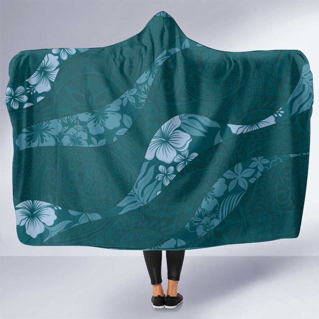 Aloha Hawaii Floral Tapa Hooded Blanket Patchwork Teal - Polynesian Pride