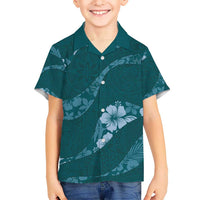 Aloha Hawaii Floral Tapa Kid Hawaiian Shirt Patchwork Teal - Polynesian Pride