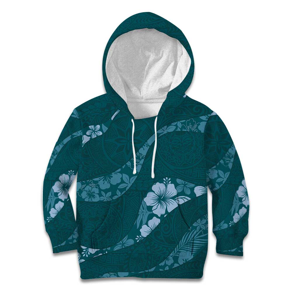 Aloha Hawaii Floral Tapa Kid Hoodie Patchwork Teal - Polynesian Pride