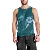 Aloha Hawaii Floral Tapa Men Tank Top Patchwork Teal - Polynesian Pride