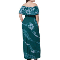 Aloha Hawaii Floral Tapa Off Shoulder Maxi Dress Patchwork Teal - Polynesian Pride