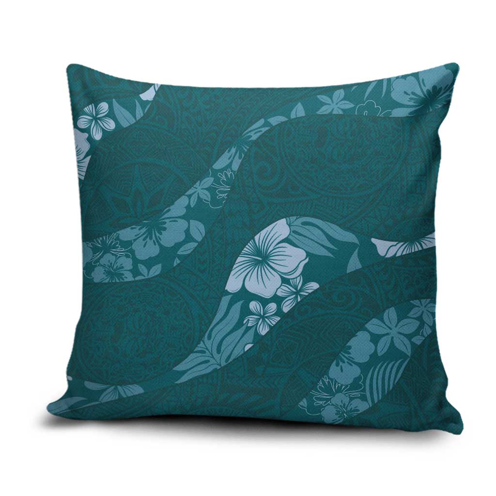 Aloha Hawaii Floral Tapa Pillow Cover Patchwork Teal - Polynesian Pride
