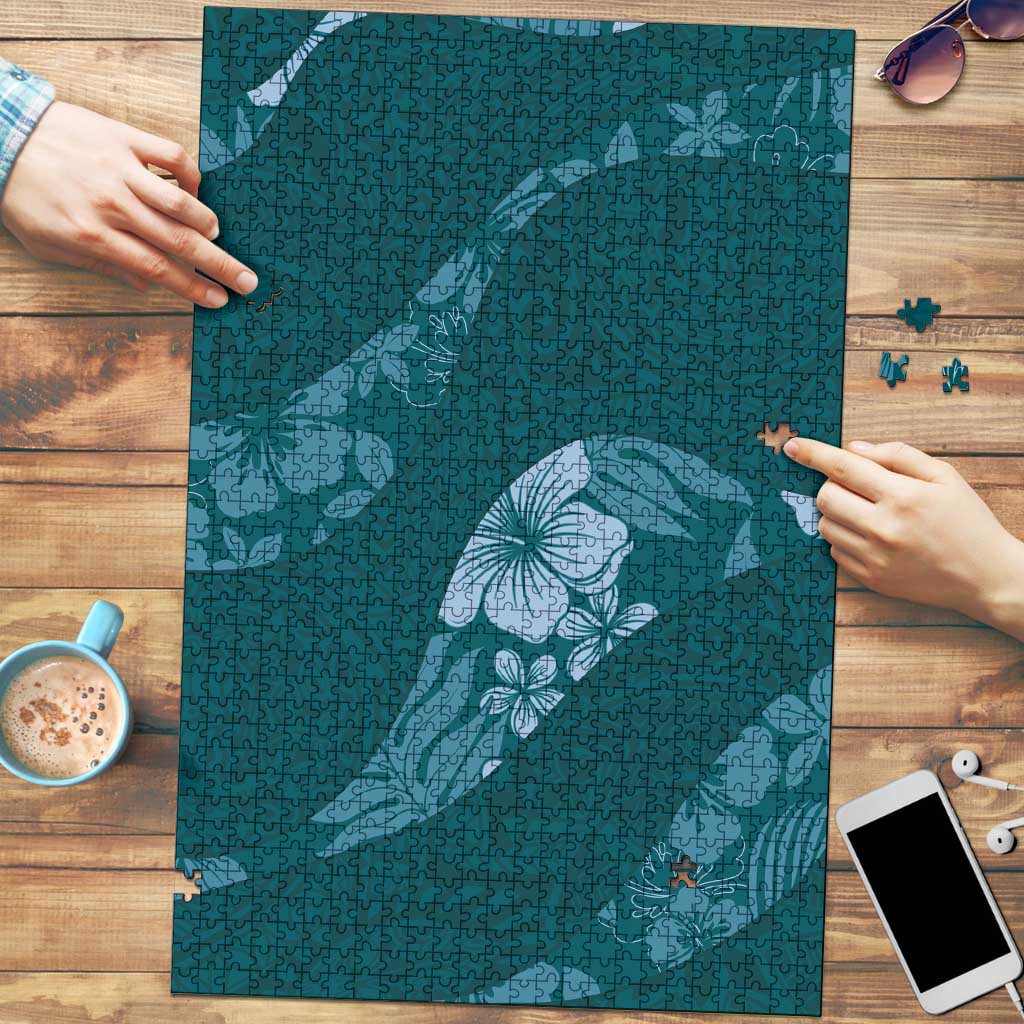 Aloha Hawaii Floral Tapa Puzzle Patchwork Teal - Polynesian Pride