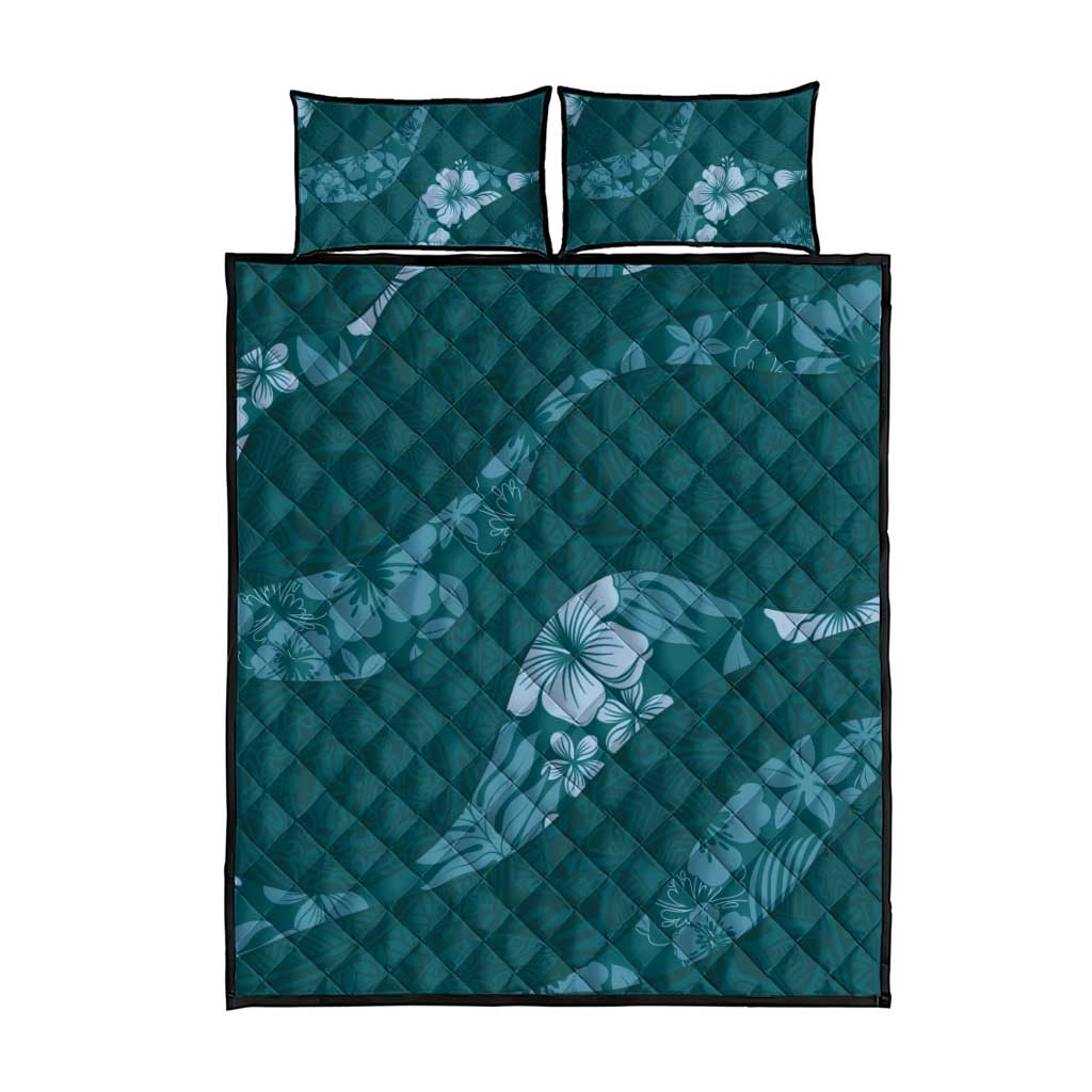 Aloha Hawaii Floral Tapa Quilt Bed Set Patchwork Teal - Polynesian Pride