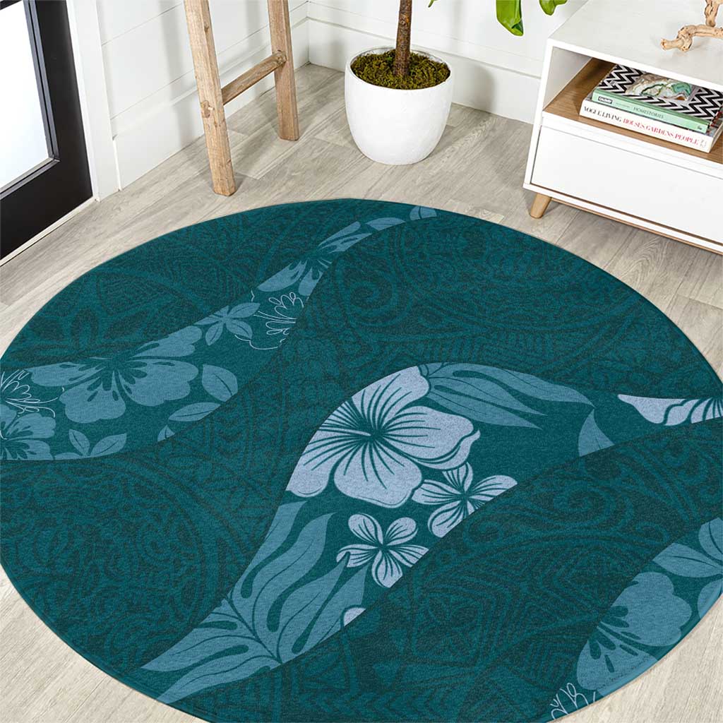 Aloha Hawaii Floral Tapa Round Carpet Patchwork Teal - Polynesian Pride