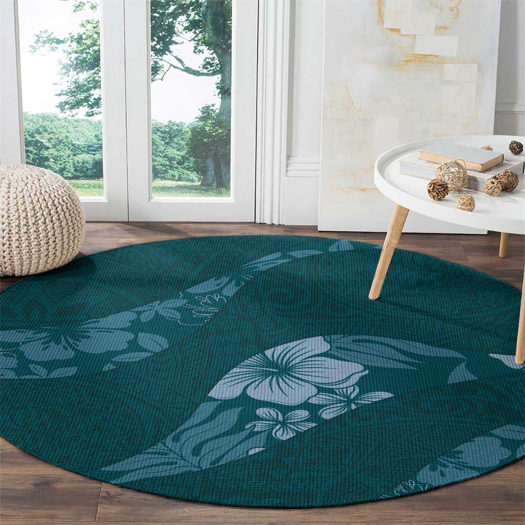 Aloha Hawaii Floral Tapa Round Carpet Patchwork Teal - Polynesian Pride