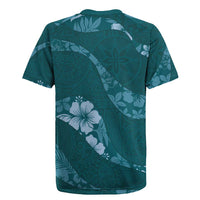 Aloha Hawaii Floral Tapa Rugby Jersey Patchwork Teal - Polynesian Pride