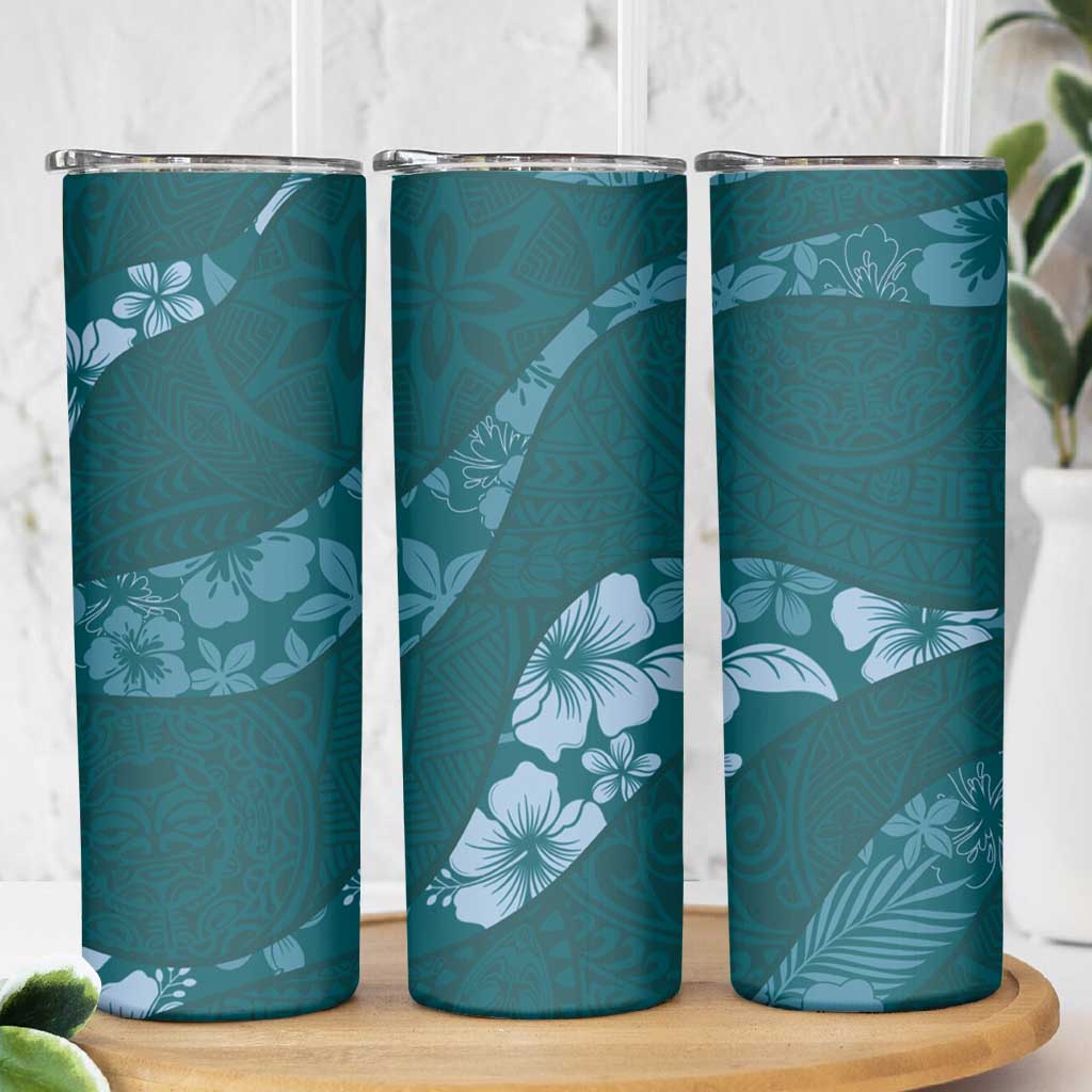 Aloha Hawaii Floral Tapa Skinny Tumbler Patchwork Teal - Polynesian Pride