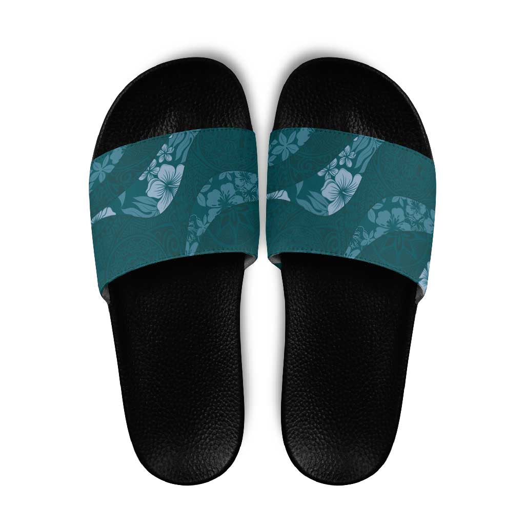 Aloha Hawaii Floral Tapa Slide Sandals Patchwork Teal LT7 Teal - Polynesian Pride