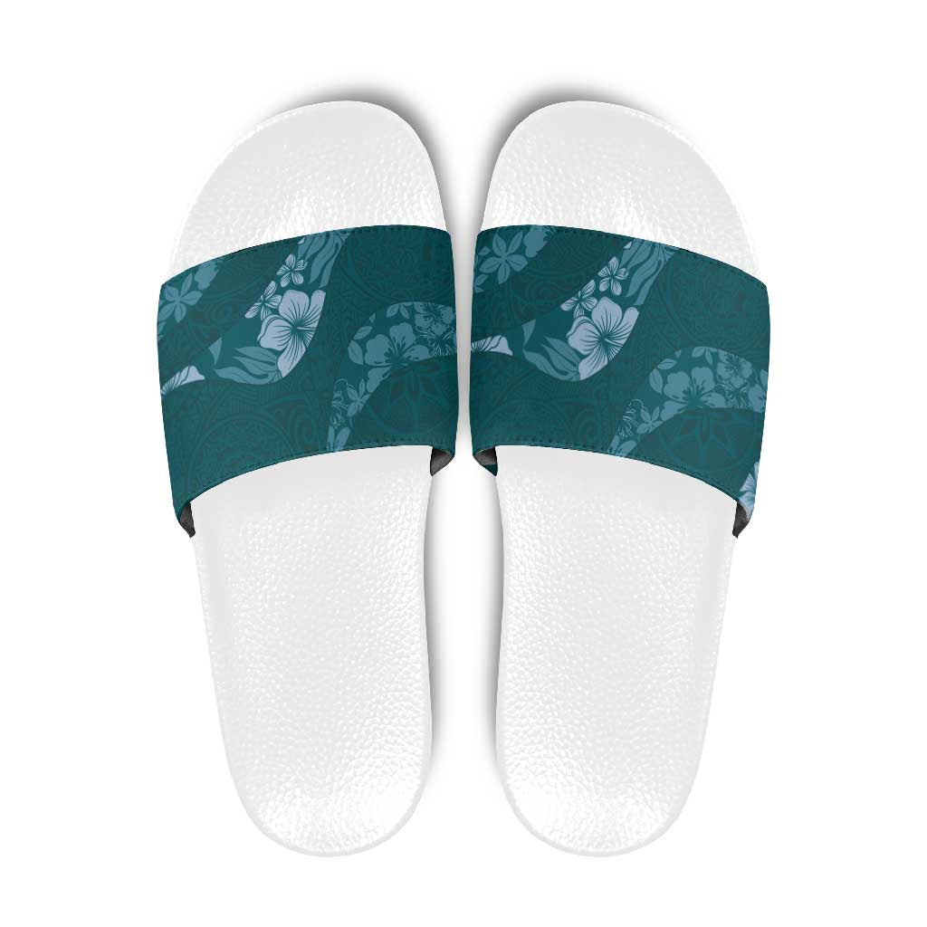 Aloha Hawaii Floral Tapa Slide Sandals Patchwork Teal LT7 Teal - Polynesian Pride