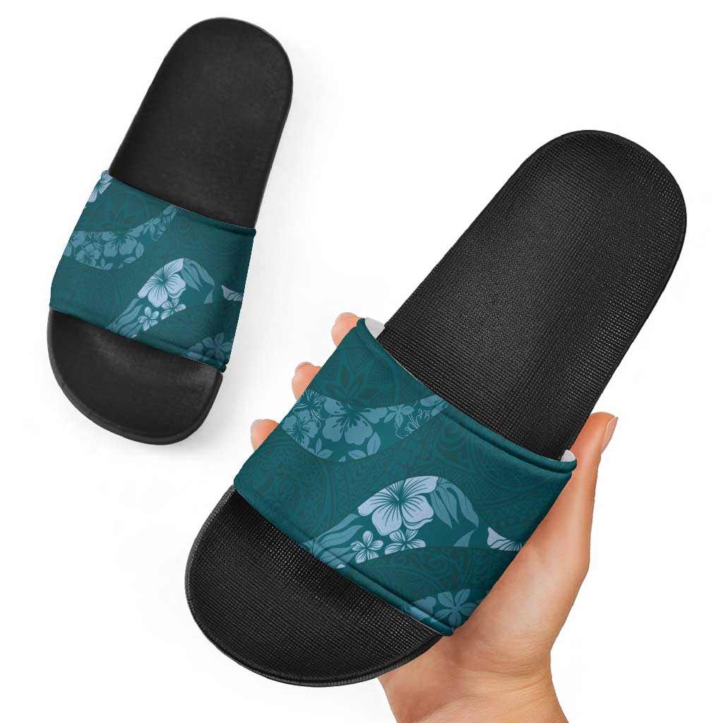 Aloha Hawaii Floral Tapa Slide Sandals Patchwork Teal LT7 - Polynesian Pride